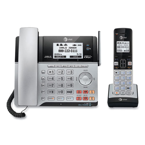 Connect To Cell Tl86103 Two-line Corded-cordless Phone, Corded Base Station And 1 Additional Handset, Black-silver