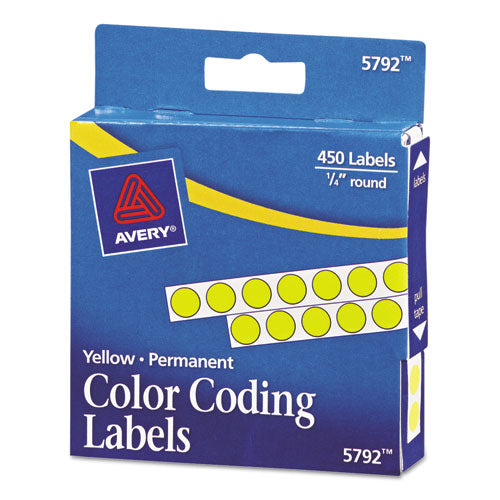 Handwrite-only Permanent Self-adhesive Round Color-coding Labels In Dispensers, 0.25" Dia., Yellow, 450-roll, (5792)