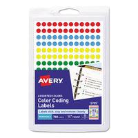 Handwrite Only Self-adhesive Removable Round Color-coding Labels, 0.25" Dia., Assorted, 192-sheet, 4 Sheets-pack, (5795)