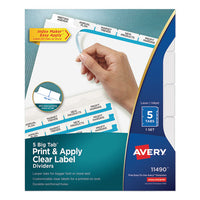 Print And Apply Index Maker Clear Label Dividers, 5 White Tabs, Letter