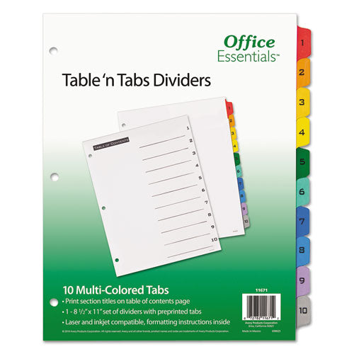 Table 'n Tabs Dividers, 10-tab, 1 To 10, 11 X 8.5, White, 1 Set