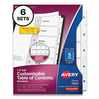 Customizable Table Of Contents Ready Index Black And White Dividers, 5-tab, 1 To 5, 11 X 8.5, 6 Sets