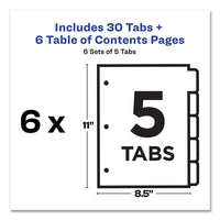 Customizable Table Of Contents Ready Index Black And White Dividers, 5-tab, 1 To 5, 11 X 8.5, 6 Sets