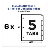 Customizable Table Of Contents Ready Index Black And White Dividers, 5-tab, 1 To 5, 11 X 8.5, 6 Sets