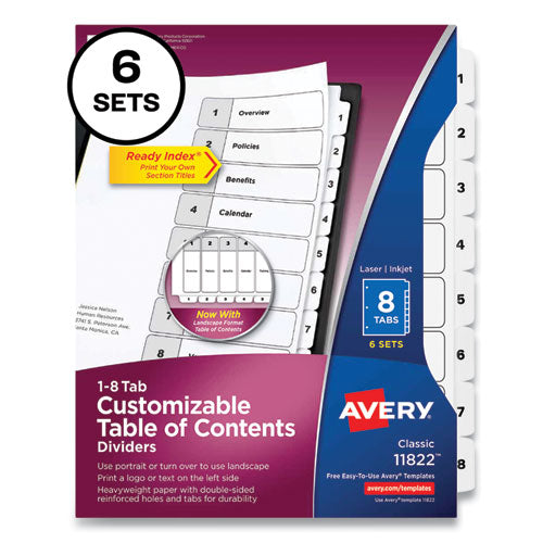 Customizable Table Of Contents Ready Index Black And White Dividers, 8-tab, 1 To 8, 11 X 8.5, 6 Sets