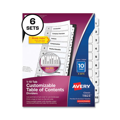 Customizable Table Of Contents Ready Index Black And White Dividers, 10-tab, 1 To 10, 11 X 8.5, 6 Sets