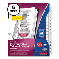 Customizable Table Of Contents Ready Index Black And White Dividers, 31-tab, 1 To 31, 11 X 8.5, 6 Sets