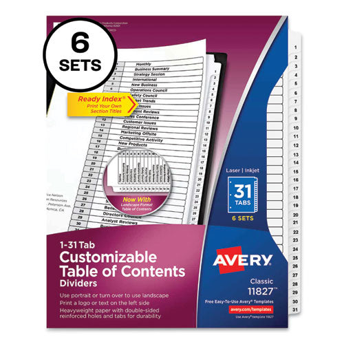 Customizable Table Of Contents Ready Index Black And White Dividers, 31-tab, 1 To 31, 11 X 8.5, 6 Sets