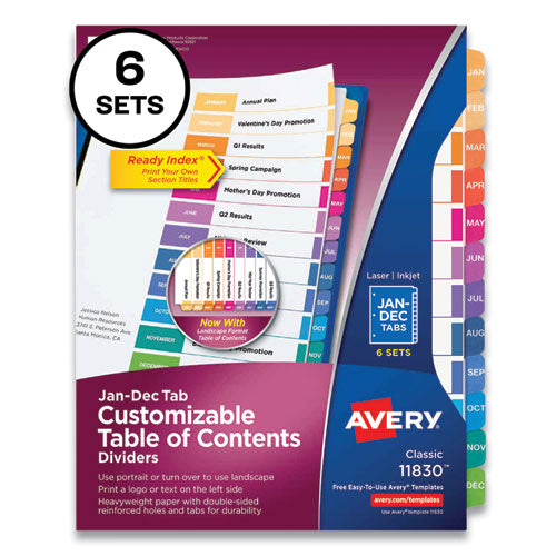 Customizable Table Of Contents Ready Index Multicolor Dividers, 12-tab, Jan. To Dec., 11 X 8.5, 6 Sets