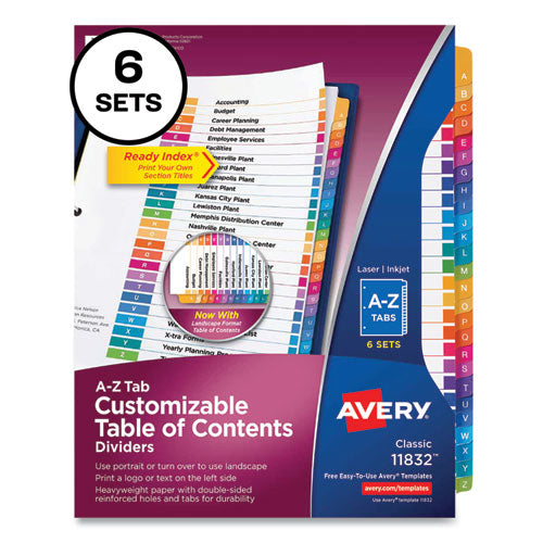 Customizable Table Of Contents Ready Index Multicolor Dividers, 26-tab, A To Z, 11 X 8.5, 6 Sets