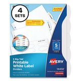 Big Tab Printable White Label Tab Dividers, 5-tab, Letter, White, 4 Sets