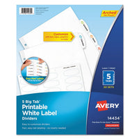 Big Tab Printable White Label Tab Dividers, 5-tab, Letter, 20 Per Pack