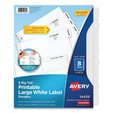Big Tab Printable Large White Label Tab Dividers, 8-tab, Letter, White, 4 Sets