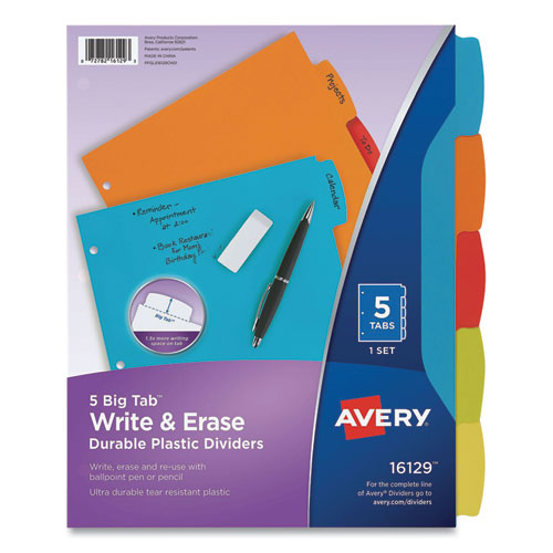 Big Tab Write And Erase Durable Plastic Dividers, 5-tab, Letter, Assorted, 1 Set