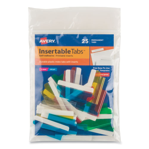 Insertable Index Tabs With Printable Inserts, 1-5-cut Tabs, Assorted Colors, 1.5" Wide, 25-pack