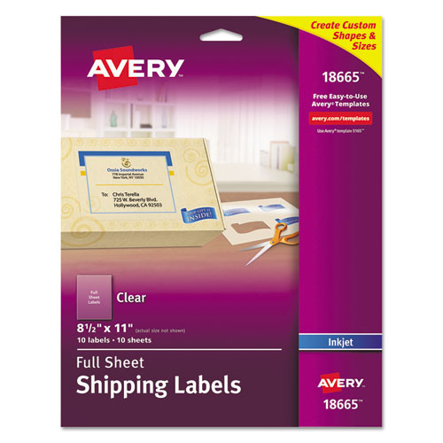 Matte Clear Shipping Labels, Inkjet Printers, 8.5 X 11, Clear, 10-pack