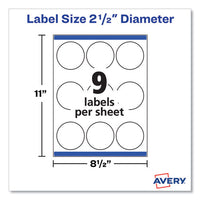 Laser-inkjet Media Labels, Inkjet-laser Printers, 2.5" Dia, Matte White, 9 Labels-sheet, 25 Sheets-pack