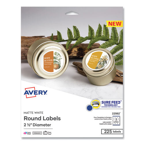 Laser-inkjet Media Labels, Inkjet-laser Printers, 2.5" Dia, Matte White, 9 Labels-sheet, 25 Sheets-pack