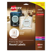 Round Print-to-the Edge Labels With Surefeed, 2.5" Dia, Glossy White, 90-pk