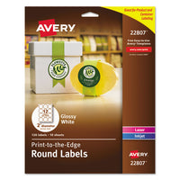 Round Print-to-the Edge Labels With Surefeed, 2.5" Dia, Glossy White, 90-pk