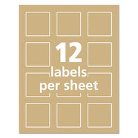 Square Print-to-the-edge Labels, Inkjet-laser Printers, 2 X 2, Kraft Brown, 12-sheet, 25 Sheets-pack