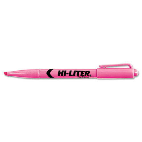 Hi-liter Pen-style Highlighters, Fluorescent Pink Ink, Chisel Tip, Pink-black Barrel, Dozen