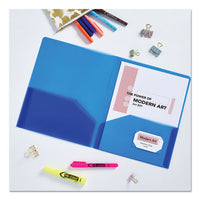 Plastic Two-pocket Folder, 20-sheet Capacity, Translucent Blue