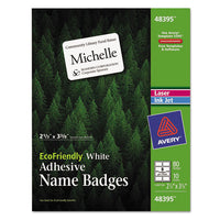 Ecofriendly Adhesive Name Badge Labels, 3.38 X 2.33, White, 80-pack