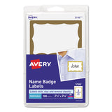 Printable Adhesive Name Badges, 3.38 X 2.33, Gold Border, 100-pack