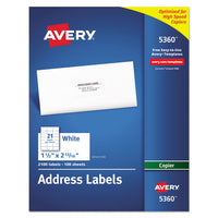 Copier Mailing Labels, Copiers, 1.5 X 2.81, White, 21-sheet, 100 Sheets-box