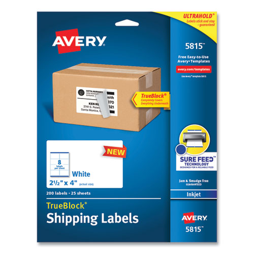 Shipping Labels With Trueblock Technology, Inkjet Printers, 2.5 X 4, White, 8 Labels-sheet, 25 Sheets-pack