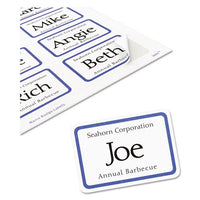 Flexible Adhesive Name Badge Labels, 3.38 X 2.33, White-blue Border, 400-box