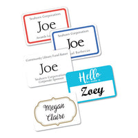 Flexible Adhesive Name Badge Labels, 3.38 X 2.33, White-blue Border, 400-box