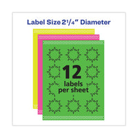 High-visibility Id Labels, Laser Printers, 2.25" Dia., Assorted, 12-sheet, 15 Sheets-pack