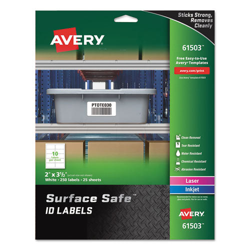 Surface Safe Id Labels, Inkjet-laser Printers, 2 X 3.5, White, 10-sheet, 25 Sheets-pack