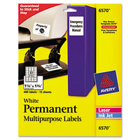 Permanent Id Labels W- Sure Feed Technology, Inkjet-laser Printers, 2 X 2.63, White, 15-sheet, 15 Sheets-pack