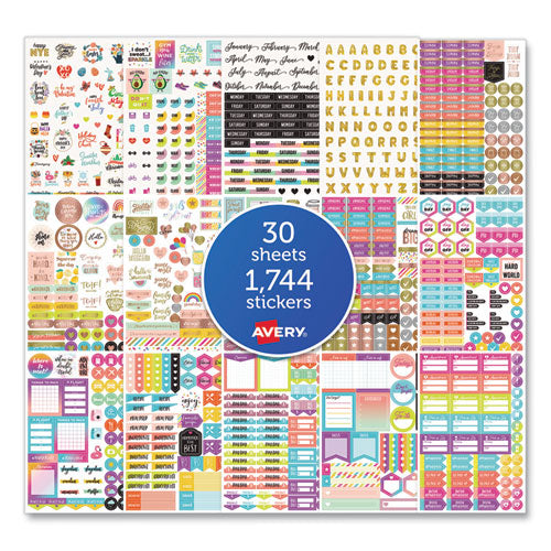 Planner Sticker Variety Pack, Budget, Fitness, Motivational, Seasonal, Work, Assorted Colors, 1,744-pack