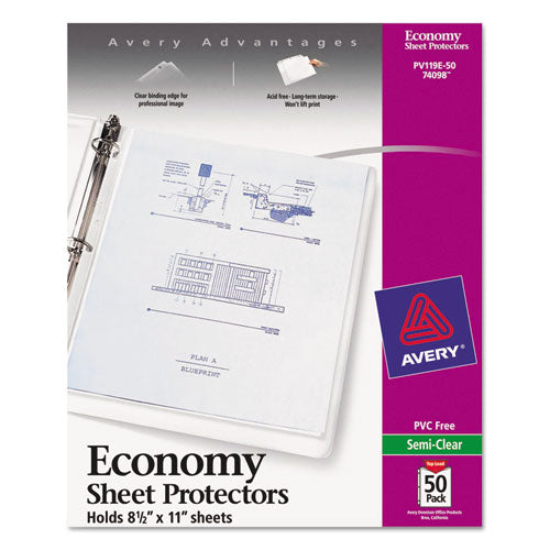 Top-load Sheet Protector, Economy Gauge, Letter, Semi-clear, 50-box