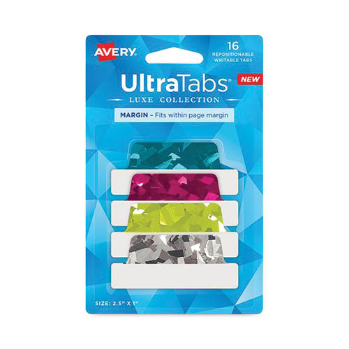 Ultra Tabs Luxe Collection Repositionable Tabs, 1-5-cut Tabs, Assorted Jewel Prism, 2.5" Wide, 16-pack