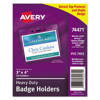 Secure Top Heavy-duty Badge Holders, Horizontal, 4w X 3h, Clear, 25-pack