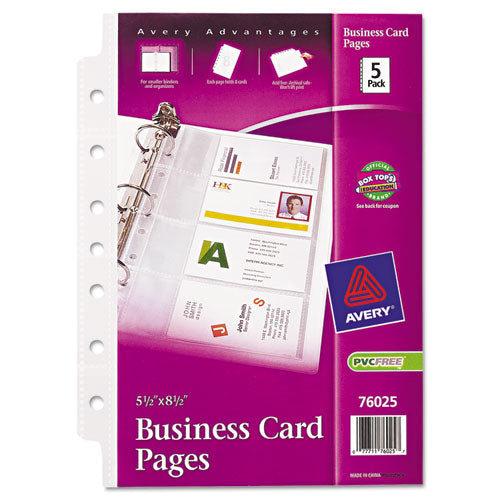 Business Card Binder Pages, 2 X 3 1-2, 8 Cards-sheet, 5 Pages-pack