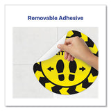Social Distancing Floor Decals, 10.5" Dia, Please Wait Here, Yellow-black Face, Black Graphics, 5-pack