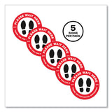 Social Distancing Floor Decals, 10.5" Dia, Please Wait Here, Red-white Face, Black Graphics, 5-pack