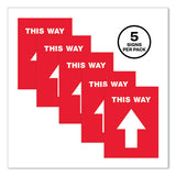 Social Distancing Floor Decals, 8.5 X 11, This Way, Red Face, White Graphics, 5-pack