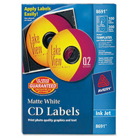 Inkjet Cd Labels, Matte White, 100-pack