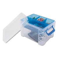 Super Stacker Divided Storage Box, 5 Sections, 7.5" X 10.13" X 6.5", Clear-blue