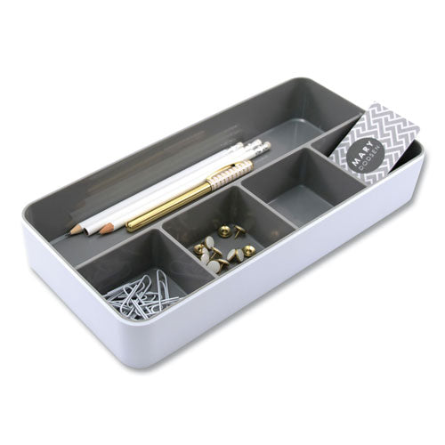 Fusion Five-compartment Plastic Accessory Holder, 12.25 X 6 X 2, White-gray