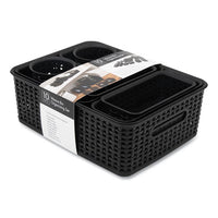 Plastic Weave Bin, Assorted Sizes, Black, 10-pack