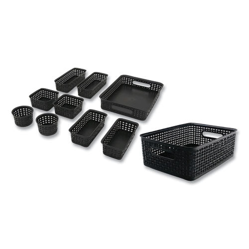 Plastic Weave Bin, Assorted Sizes, Black, 10-pack