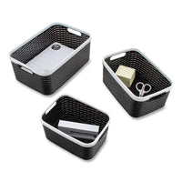 Open Lid Storage Bin, Assorted Sizes, Black-white, 3-pack